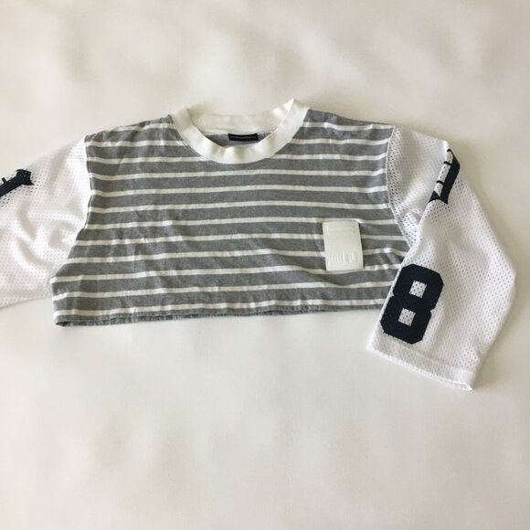 Phenomenon Japanese Streetwear Brand Y2K One Size Gray/White Striped Cropped Top - Picture 10 of 14